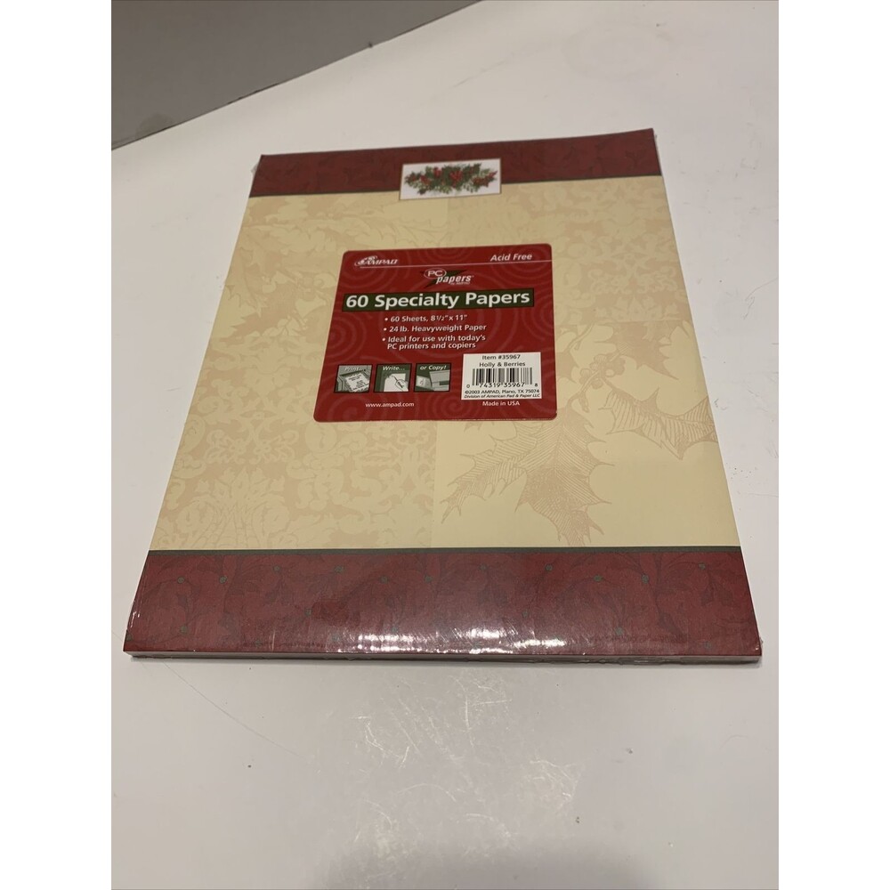 Ampad Pack Of 60 Specialty Papers Holly & Berries. NEW - Item #35967